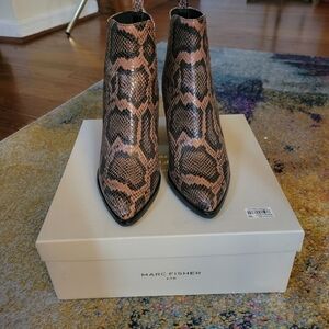 Marc Fisher Pink and Black Snakeskin Booties Size 8.5